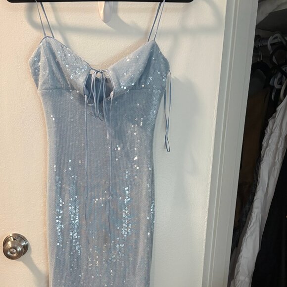 NIA Hawk Sequin Lace Up Dress in Baby Blue - Picture 4 of 6